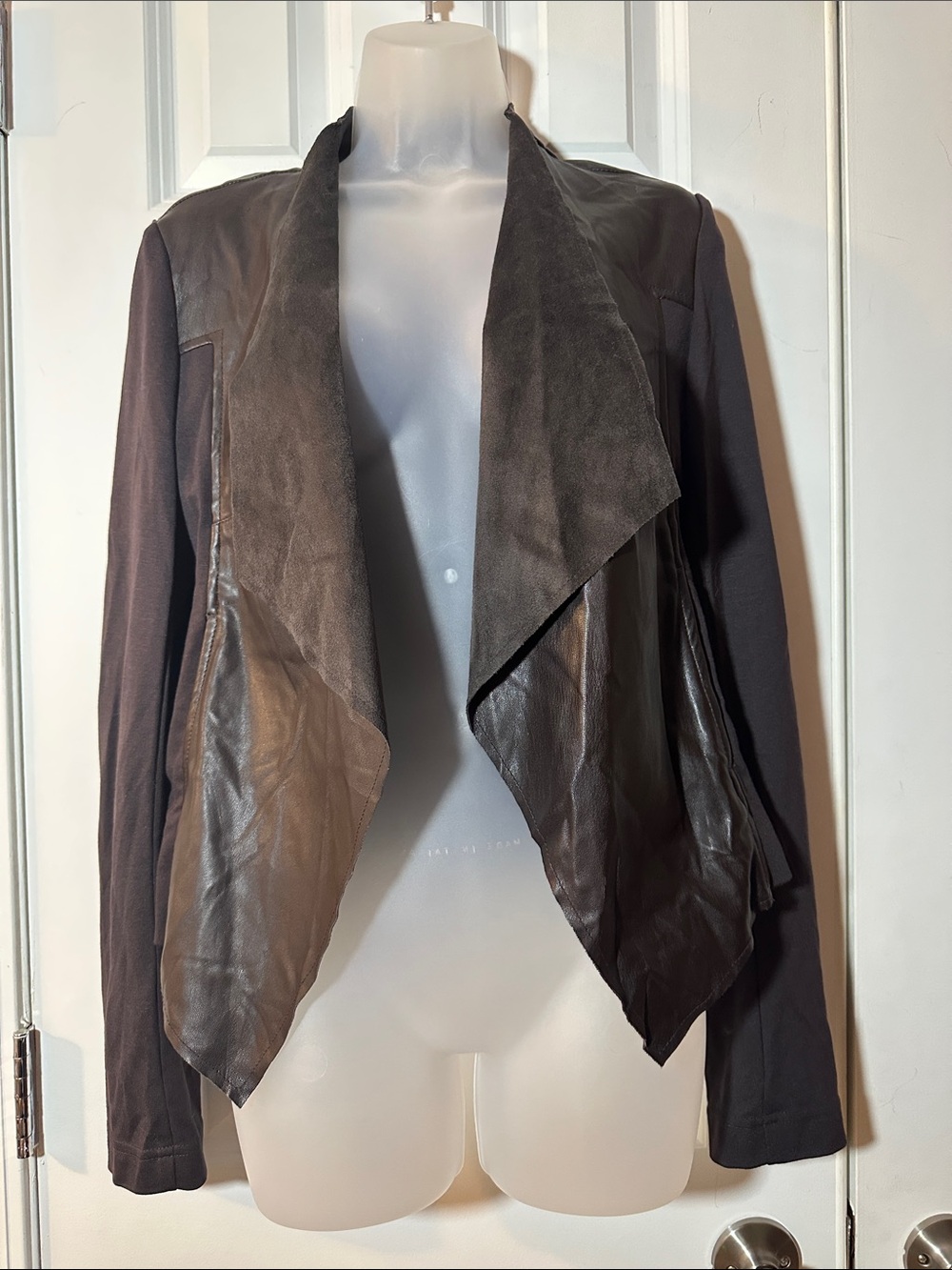 Kut from the Kloth Brown Draped Leather-Front Jacket